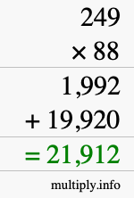 How to calculate 249 times 88 using long multiplication