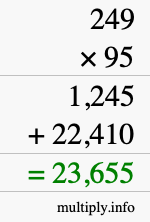 How to calculate 249 times 95 using long multiplication