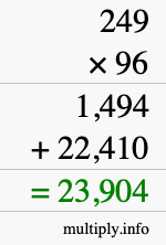 How to calculate 249 times 96 using long multiplication