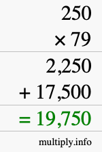 How to calculate 250 times 79 using long multiplication