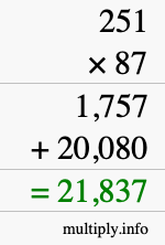 How to calculate 251 times 87 using long multiplication