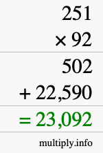 How to calculate 251 times 92 using long multiplication