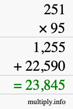 How to calculate 251 times 95 using long multiplication