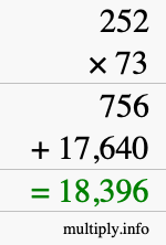How to calculate 252 times 73 using long multiplication