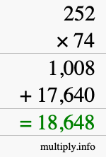 How to calculate 252 times 74 using long multiplication
