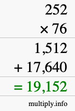 How to calculate 252 times 76 using long multiplication