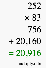 How to calculate 252 times 83 using long multiplication