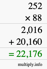 How to calculate 252 times 88 using long multiplication