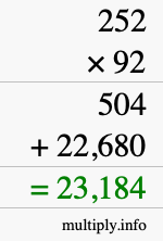 How to calculate 252 times 92 using long multiplication