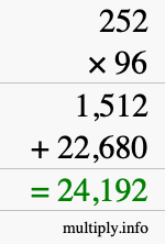 How to calculate 252 times 96 using long multiplication