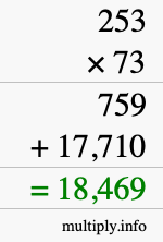 How to calculate 253 times 73 using long multiplication