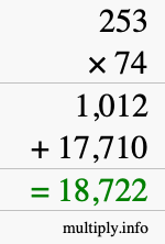 How to calculate 253 times 74 using long multiplication