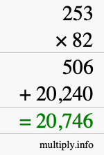 How to calculate 253 times 82 using long multiplication