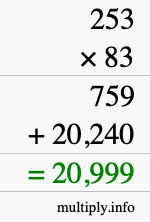 How to calculate 253 times 83 using long multiplication
