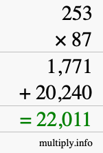 How to calculate 253 times 87 using long multiplication