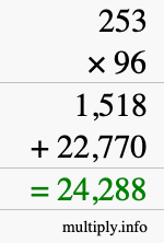 How to calculate 253 times 96 using long multiplication