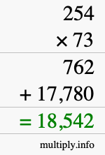 How to calculate 254 times 73 using long multiplication
