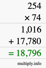 How to calculate 254 times 74 using long multiplication