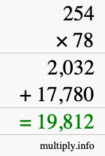 How to calculate 254 times 78 using long multiplication