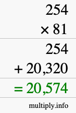 How to calculate 254 times 81 using long multiplication