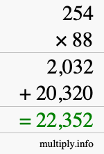 How to calculate 254 times 88 using long multiplication