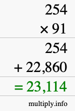 How to calculate 254 times 91 using long multiplication