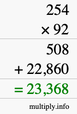 How to calculate 254 times 92 using long multiplication