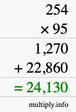 How to calculate 254 times 95 using long multiplication