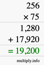 How to calculate 256 times 75 using long multiplication How to calculate 256 times 75 using long multiplication