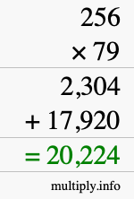 How to calculate 256 times 79 using long multiplication