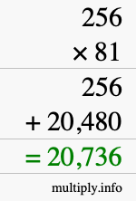 How to calculate 256 times 81 using long multiplication