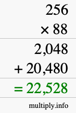 How to calculate 256 times 88 using long multiplication