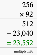 How to calculate 256 times 92 using long multiplication