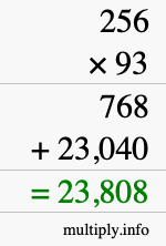 How to calculate 256 times 93 using long multiplication How to calculate 256 times 93 using long multiplication