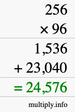 How to calculate 256 times 96 using long multiplication