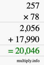 How to calculate 257 times 78 using long multiplication