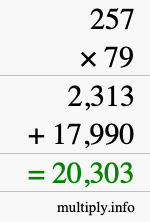 How to calculate 257 times 79 using long multiplication