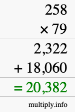 How to calculate 258 times 79 using long multiplication