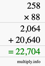 How to calculate 258 times 88 using long multiplication