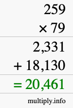 How to calculate 259 times 79 using long multiplication