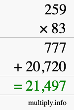 How to calculate 259 times 83 using long multiplication