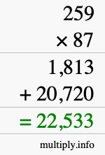 How to calculate 259 times 87 using long multiplication