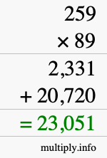 How to calculate 259 times 89 using long multiplication