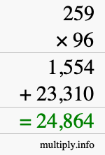 How to calculate 259 times 96 using long multiplication