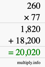 How to calculate 260 times 77 using long multiplication