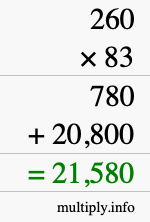How to calculate 260 times 83 using long multiplication