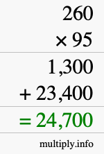 How to calculate 260 times 95 using long multiplication