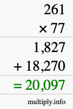 How to calculate 261 times 77 using long multiplication