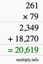How to calculate 261 times 79 using long multiplication