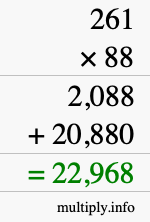 How to calculate 261 times 88 using long multiplication